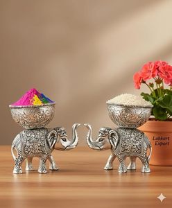 Handmade Metal Elephant Bowl Set With Carved Oriental Design For Fruit And Snacks Gifting - Product Image 4