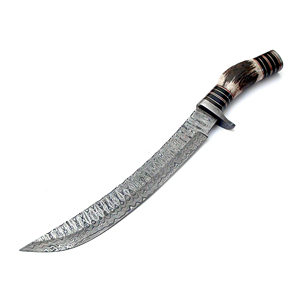 Cuchillo de caza hecho a mano de acero de Damasco con hoja recta y mango de cuerno, espadas a precio razonable en venta - Product Image 1
