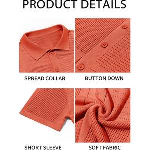 2025 coton décontracté pour hommes pour polo à manches courtes en tricot boutonné avec conception évidée pour les hauts de plage d'été - Product Image 4