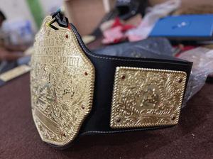 Custom Big Gold World Heavyweight Wrestling Championship Belt Brass 4mm Adult Size - Gold Plated Metal Plates & Leather Strap - Product Image 5