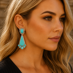 Boucles d'oreilles pendantes en turquoise style Navajo, bijoux en argent bohème du Sud-Ouest pour femmes - Product Image 6
