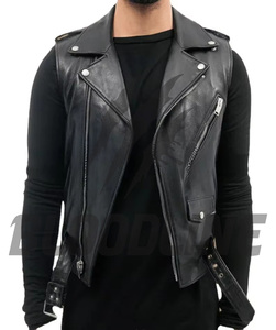 Veste moto en cuir PU noir pour homme, col rabattu, fermeture éclair, coupe ajustée, pour l'automne - Product Image 4