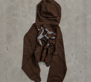 Sudadera con capucha y cremallera completa para hombre, personalizada con pedrería, efecto desgastado, oversize, de peso pesado, estilo streetwear, marrón, marca privada - Product Image 2