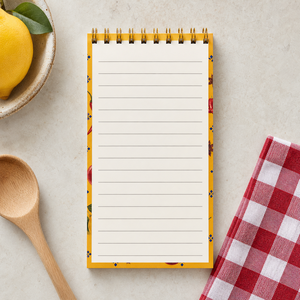 Bloc-notes spirale personnalisé LABON avec couverture jaune, motif grenades, citrons, piments, anis étoilé, étiquette <span class=keywords><strong>bleue</strong></span> - Product Image 3