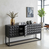 Buffet Dice Noir Moderne en Teck Massif Écologique, Meuble de Rangement Géométrique Diamant pour Salle à Manger, Hôtel, Salon