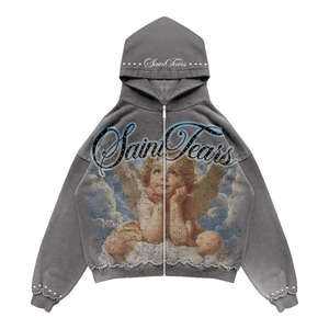 Sweat à capuche zippé unisexe personnalisé en coton 100% délavé à l'acide, coupe courte, avec graphisme DTG - Product Image 2