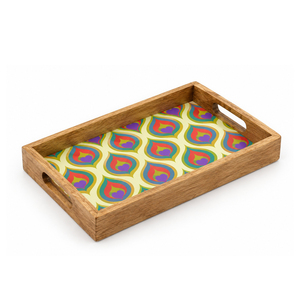 Bandeja Redonda de Madera para Almacenamiento con Asas Negras, Acabado Barnizado, Diseño Minimalista para Mesa, Una Sola Capa, 23x21cm - Product Image 1