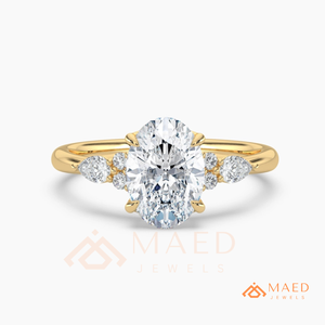 Gold Oval Cut Moissanite Ring Leaf Accent Engagement Ring Elegant Bridal Jewelry for Women Gift - Product Image 5