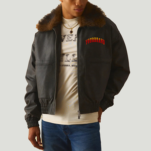 Veste en cuir de mouton avec col en fourrure, étiquette privée OEM, logo personnalisé, veste de luxe de style Letterman, veste en cuir streetwear, fabrication - Product Image 1