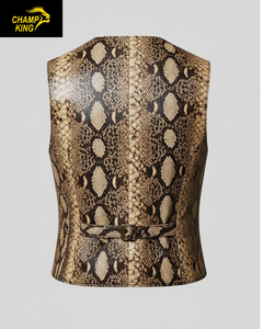 Gilet en cuir exotique premium pour homme, motif python, avec ceinture arrière classique réglable. - Product Image 3