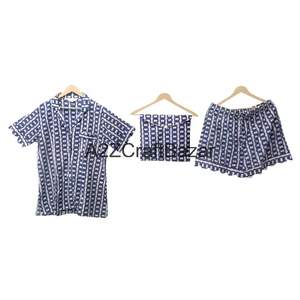 Conjunto de Pijama de Manga Corta para Mujer, 100% Algodón Puro, Estampado a Mano, Lujoso y Suave, con Cintura Elástica y Bolsillos, para Invierno y Verano - Product Image 3