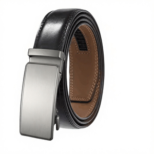 Ceinture automatique en cuir véritable avec logo personnalisé, boucle rectangulaire en acier, style formel, durable, en cuir de vachette, couleur unie - Product Image 2