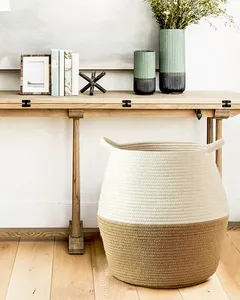 65L <b>Large</b> Woven Cotton Rope Nursery <b>Basket</b>, Laundry <b>Basket</b> Laundry Hamper with Handles,Blanket <b>Basket</b> <b>Storage</b> Bin - Product Image 6