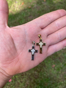 Solid 18K <b>Real</b> Gold Cross Pendant Charm With <b>Crystal</b> Inlay Gold Plated Religious Jewelry For Unisex Gift - Product Image 2