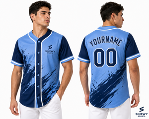 Maillot de baseball personnalisé SINEWY SPORTS unisexe à manches courtes, sublimation dégradée bleu marine, anti-humidité, fermeture boutonnée - Product Image 6