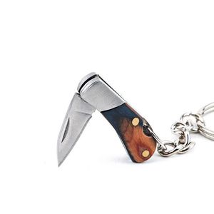 Navaja de bolsillo plegable de acero de Damasco hecha a mano, miniatura, con llavero, mango de madera Pakka bicolor, refuerzos de acero satinado, OEM - Product Image 1