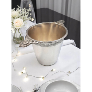 Silver Brass Made Champagne Ice Bucket With Handle Natural Kitchen Utensil Drink Ware <b>Serve</b> Ware Wine Coolers Silver Color - Product Image 5