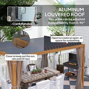 Pergola Retrattile da Esterno 3x4m con Tetto a Lamelle, Tende e Rete Parasole, Gazebo in Legno Naturale - Product Image 4
