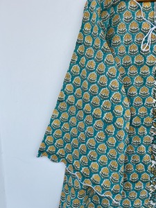 Women Modern Daily Teal Ivory Hand Block Print Cotton Maxi <b>Kaftan</b> Dress Sleeveless Wholesale - Product Image 5