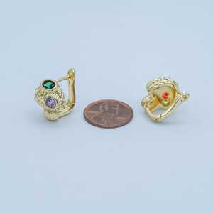 Green CZ Molten C Shape <b>Earrings</b> 925 Sterling <b>Silver</b> 14K Gold Plated Hoop Style Statement Jewelry For Women - Product Image 4