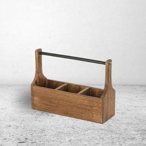 Porte-couverts tendance en bois d'acacia avec poignées métalliques, organisateur de table à 3 compartiments pour commandes en gros - Product Image 3