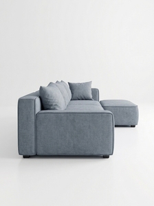 Modern Fabric L-Shape Sectional <b>Sofa</b> Set with <b>Wooden</b> <b>Legs</b> and Pillow Back for Living Room - Product Image 3