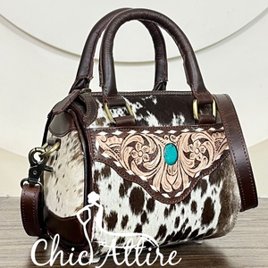Bolso de viaje pequeño de cuero repujado estilo vaquero occidental para mujer, bandolera, bolso de mano tipo Speedy, bolso boutique, para viajes cortos - Product Image 1