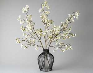 Minimalist Metal <b>Wire</b> Vase With Artificial White <b>Flowers</b> Indoor Home Decor - Product Image 1