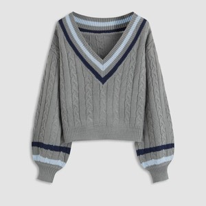 Varsity College Style Knit Sweater Thick Warm Winter Pullover <b>Top</b> - High Quality Soft Ladies Cold Weather Jumper 2026 breathable - Product Image 1