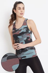 Débardeur pour femme à imprimé camouflage, col rond, respirant, tricoté, sportif, sans manches, longueur normale - Product Image 3
