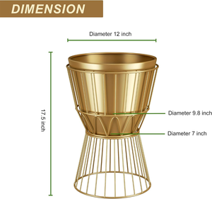 Juego de 2 Macetas de Metal Doradas con Soportes de 12 Pulgadas, Macetas Modernas para Interiores con Orificios de Drenaje, Soportes Decorativos para Plantas - Product Image 2