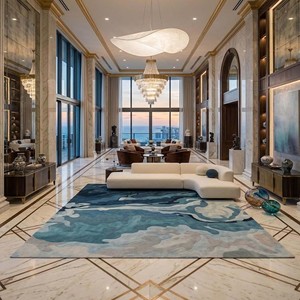 Modern Ocean Blue Hand Tufted Rug Abstract Area Rug Luxury Wool Rug Contemporary Carpet Soft Living Room Bedroom <b>Floor</b> Decor Rug - Product Image 4