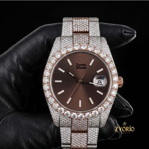 Reloj de Lujo con Incrustaciones de Moissanita para Hombre, Personalizado en Dos Tonos, Oro Rosa y Acero Inoxidable, con Diamantes - Product Image 1