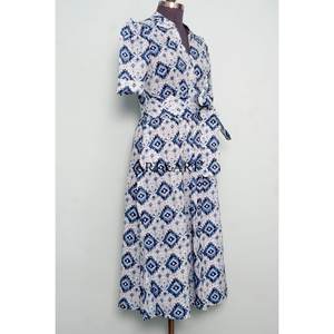 Robe Kangourou Courte Confortable en Coton Imprimé à la Main, Style Doux et Uni, pour Femme, Idéale pour les Fêtes Décontractées - Product Image 5