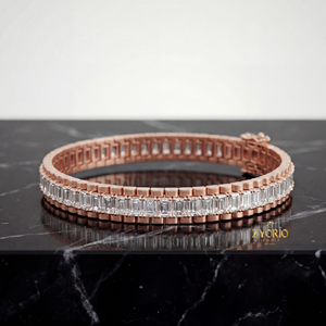 กำไลข้อมือเพชรทรงบาแกตต์สีโรสโกลด์ เงินสเตอร์ลิง คลาสสิก หรูหรา สวยงาม เหมาะสำหรับงานแต่งงาน ของขวัญสำหรับผู้หญิง - Product Image 2