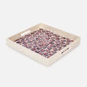 Ensemble de plateaux de service carrés incrustés de nacre. Fabriqué au Vietnam. Vente en gros disponible directement de l'usine. - Product Image 1