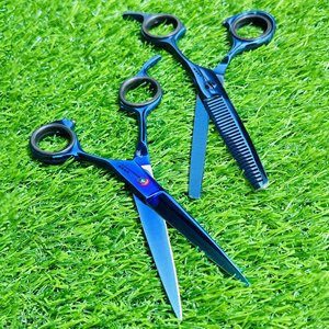 High Quality Professional <b>Barber</b> Hair Cutting and Thinning Scissors <b>Set</b> with Customized Logo Personalized Blade Blue Coated - Product Image 1