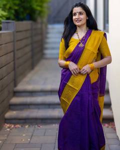 ชุดแต่งงานแบบดั้งเดิมของอินเดียใต้สีม่วงราชวงศ์สุดฮิตประจำปี 2026 สไตล์กันจิววารัม แบรนด์อันตราไลฟ์สไตล์ ผ้าไหมลิชิเนื้อนุ่ม - Product Image 2