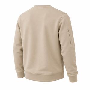 Sweat-shirt pour homme beige à col rond, coupe ample, couleur unie, poche zippée, style décontracté, tricot en coton, style hiver, pull, écologique - Product Image 4