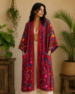 Kimono Largo Vintage para Mujer, con Bordado Floral, de Georgette, Estilo Phulkari, Informal, de Verano, Talla Grande, de Secado Rápido, para Regalo - Product Image 2