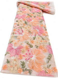 Tissu en polyester uni brodé, imprimé, tricoté, respirant, écologique, de qualité export, pour robe de mariée - Product Image 5