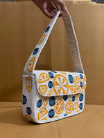 Tas Selempang Wanita Buatan Tangan Modern, Lucu, Ramah Lingkungan, Ringan, Kapasitas Besar, Motif Buah Jeruk Berhias Manik-Manik |   Manik-manik Benih Kustom