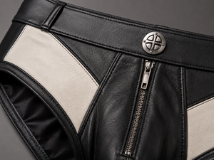 Caleçons en cuir véritable pour hommes, sous-vêtements de luxe, logo personnalisé, vente en gros, OEM, ODM, géométrique, noir, ivoire, mode, best-seller, premium - Product Image 4