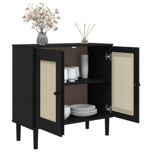 Sideboard SENJA in legno massello di pino con Rattan Look 31.5 "x 13.8" x 31.5 "colore nero - Product Image 4