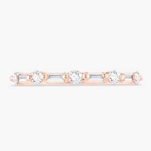 Baguette Round Cut Lab Grown Diamond Stackable <b>Rings</b> 10K 14K 18K Solid Gold Minimalist <b>Thin</b> Half Eternity Wedding Matching Band - Product Image 1