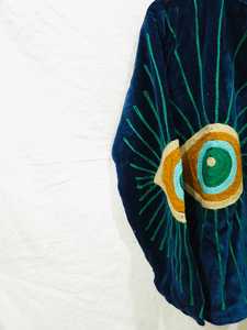 Dark Blue Velvet Knitted Suzani <b>Jacket</b> Jaipur Hand Embroidered Evil Eye <b>Women</b> Autumn Winter Breathable Cotton Vintage Boho - Product Image 3