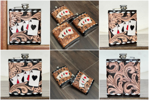 Modern Style Hand <b>Tooled</b> Genuine Cow <b>Leather</b> Flask 8oz Fashionable Stainless Steel Hip Flask High Quality Flask Holder for Gifts - Product Image 3