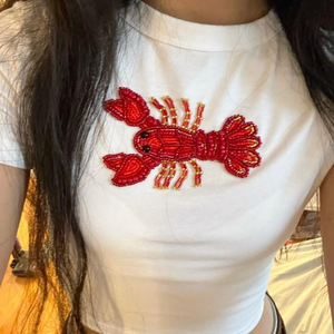 Custom Seed Beads Cotton Silk Embroidery Crop Top Mirror Pearl Work Handmade Custom Logo Customized Color Custom - Product Image 6