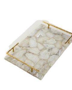 ถาดเสิร์ฟหินอ่อนทันสมัยพร้อมหูจับโลหะ ถาดเสิร์ฟรูปทรงสี่เหลี่ยมและทรงกลมสำหรับครัว ของตกแต่งบ้าน ถาดเสิร์ฟอาหาร - Product Image 2