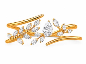 Anillo de Oro de 18K con Diamantes Cultivados en Laboratorio, Diseño de Hoja de Pera y Rama de Vid, Anillo de Bypass y Banda Cruzada, Anillo Nupcial Personalizado - Product Image 6